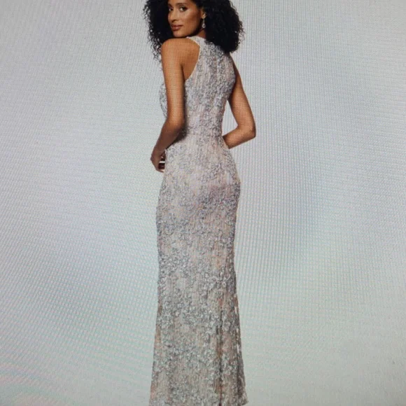 XSCAPE  “Andrea” Halter Neck Soutache Lace Floor Length Dress - Picture 3 of 3